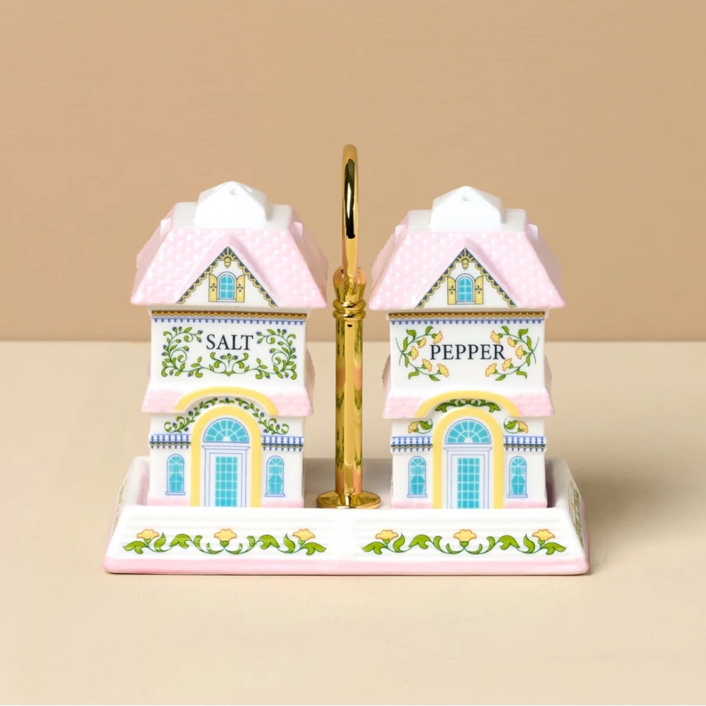 Charming 2025 LENOX Spice Village Pink and White Salt and Pepper Shaker Set